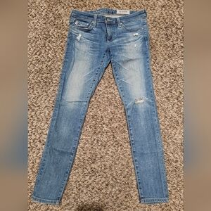 Ag Adriano Goldschmied Blue Skinny Jeans Distressed